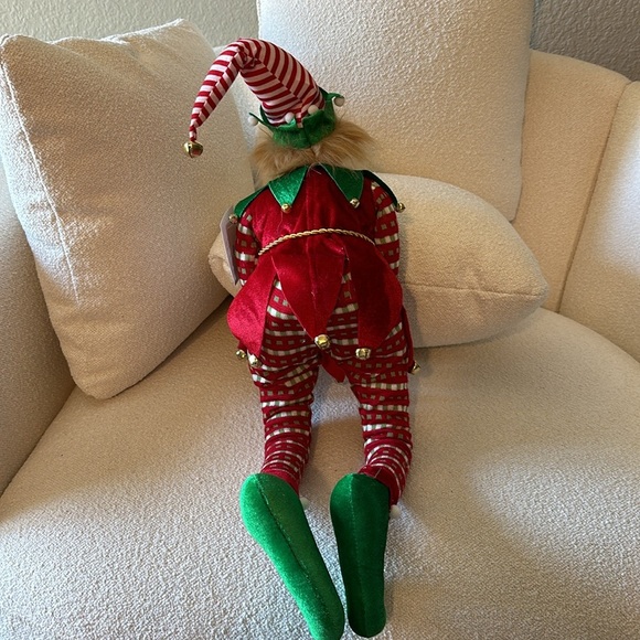 Christmas elf shelf sitter very tall posable jingle bells, pom-poms, red, green - Picture 7 of 9